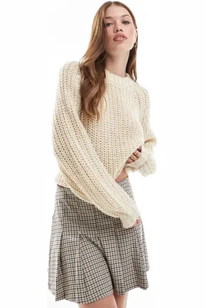 JJXX – Kurz geschnittener Grobstrickpullover in Buttermilch