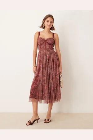 Lace & Beads – Midaxi-Kleid aus Tüll im Korsettdesign mit Blumenmuster in