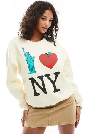 ASOS – Sweatshirt in Ecru mit angerauter Rückseite und „New York“-Grafikprint