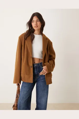 ASOS – Hybrid-Bomberjacke in Kamelbraun mit geteiltem Design