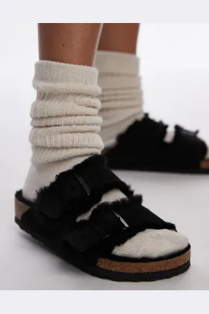 Birkenstock – Unisex – Arizona – Wildleder-Sandalen in mit Lammfellbesatz
