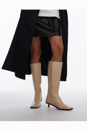 Topshop – Taylor – Hochwertige, kniehohe Lederstiefel in gebrochenem Weiß mit eng anliegendem Schaft und Absatz