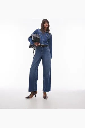 Topshop – Schmal geschnittener Jeans-Jumpsuit in Mittelblau