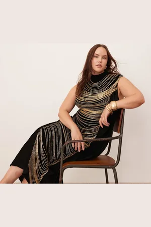 ASOS Curve – Hochgeschlossenes, konturierendes Samt-Midikleid in mit drapierter Fransenverzierung