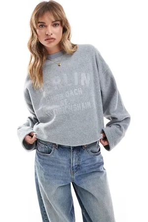 ASOS – Teddy-Sweatshirt in meliertem mit geprägtem „Berlin“-Print