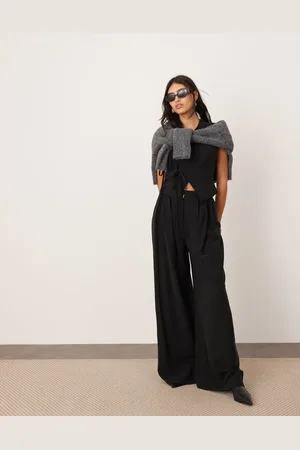 ASOS – Weit geschnittene Hose in Schwarz mit minimalistischem Bund, Kombiteil