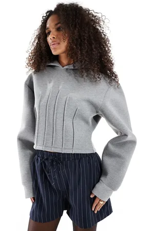 ASOS – Kapuzenpullover im Neopren-Stil in meliert mit Korsett-Taille und Nahtdetail
