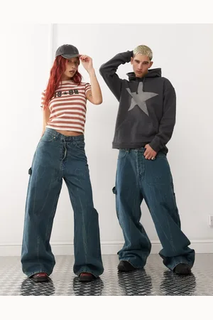 Weekday – Unisex Bash – Locker geschnittene Carpenter-Jeans in Petrolblau mit weitem Bein