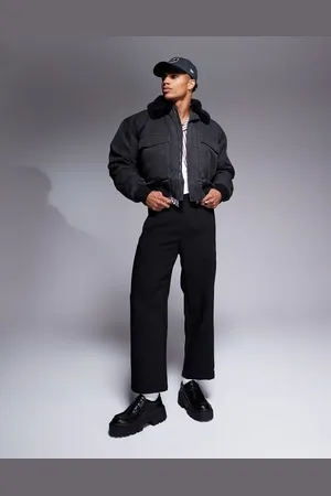 ASOS – Pilotenjacke in verwaschenem Schwarz mit Teddyfell-Kragen