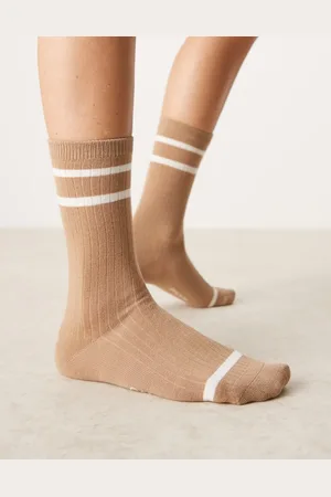 GANT – Gerippte Socken in Beige mit Streifen und Logo