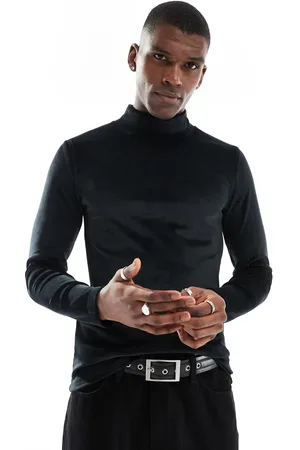 ASOS – Langärmliges Velours-Shirt in mit körperbetontem Schnitt und hohem Kragen