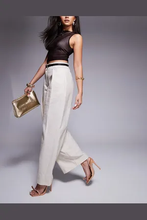 River Island – Hose in Beige mit weitem Bein und Faltendetail