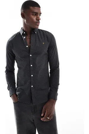 Farah – Steen – Langärmliges Slim Fit Oxford-Hemd in Anthrazit meliert
