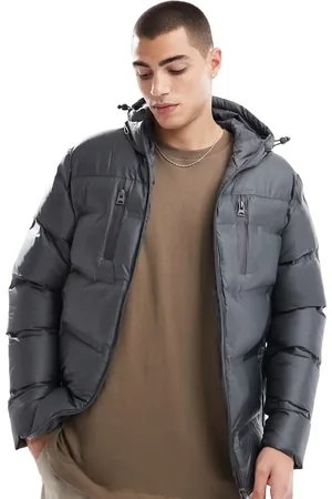 Brave Soul – Wattierte Pufferjacke in Grau mit Kapuze