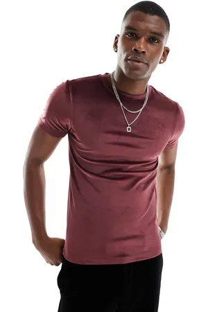 ASOS – Körperbetontes T-Shirt aus Velours in Burgunderrot