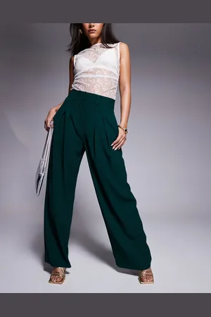 River Island – Hose in Dunkelgrün mit weitem Bein und Falten