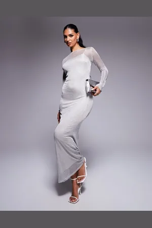 Rare Fashion London – Bodycon-Maxikleid aus Strick in Metallic- mit ausgestellten Ärmeln
