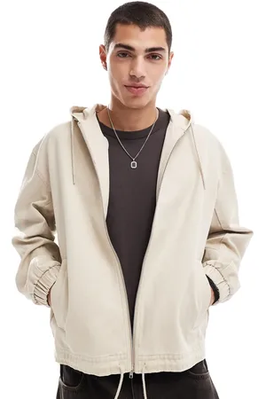ASOS – Oversize-Jacke aus Baumwoll-Canvas in Beige mit Kapuze