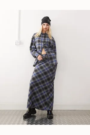 COLLUSION – Maxi-Schlupfrock in grau-blau kariert