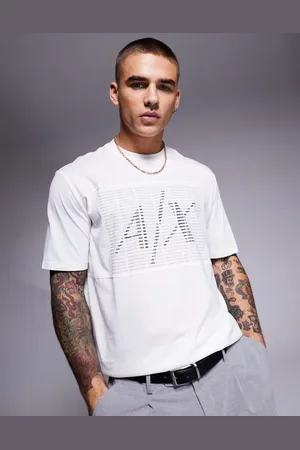 Armani Exchange – Kastiges T-Shirt in gebrochenem mit Print auf der Brust