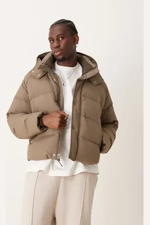 Abercrombie & Fitch – Dicke Steppjacke in Beige mit Kapuze