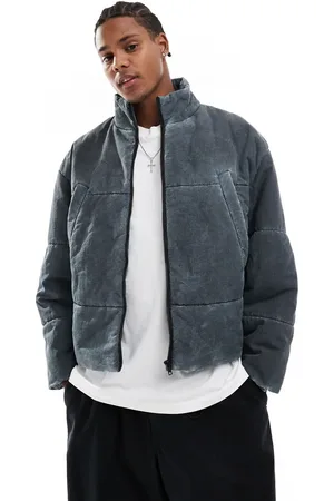 ASOS – Oversize-Pufferjacke in grauer Waschung