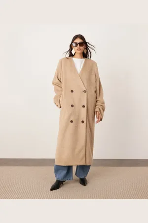 ASOS – Zweireihiger Wollmix-Mantel in Hellbeige mit Oversize-Schnitt