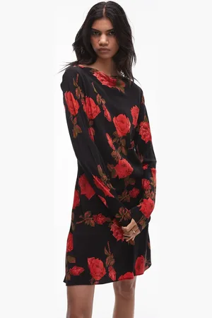 Topshop – Mini-Freizeitkleid mit U-Boot-Ausschnitt, Rosenmuster und Bias-Cut