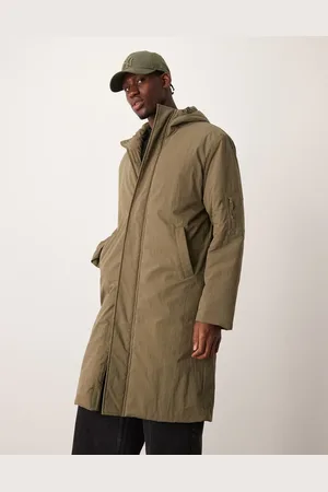 ASOS – Longline-Pufferjacke in Khaki