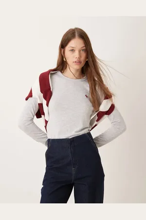 Abercrombie & Fitch – Langärmliges Oberteil in Heidegrau mit Markenlogo, Kombiteil