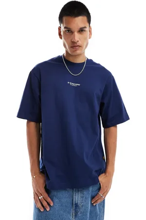 G-Star – Oversize-T-Shirt in Dunkelblau mit mittigem Logo-Print auf der Brust