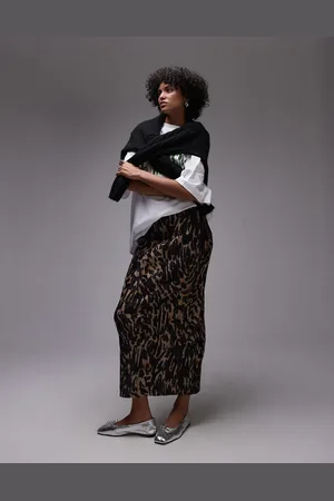 Topshop – Mehrfarbiger, plissierter Midaxi-Rock mit abstraktem Animalprint
