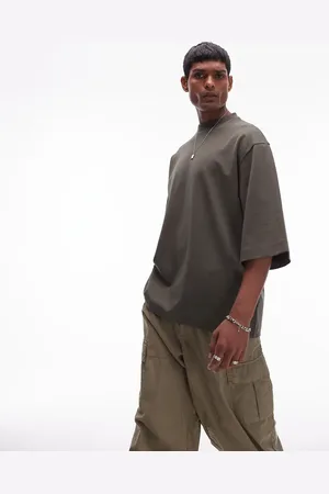 Topman – Oversize-T-Shirt aus hochwertigem, robustem Stoff in Dunkelgrün mit mittellangen Ärmeln, 300 g/m²