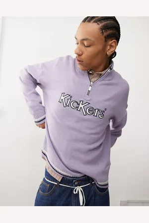 Kickers – Unisex-Strickpullover in Mauve mit Logo-Applikation und kurzem Reißverschluss