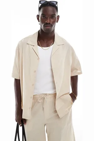 Sixth June – Kurzärmliges Oversize-Leinenhemd in Beige, Kombiteil