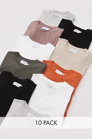 Topman – 10er-Pack regulär geschnittene T-Shirts in Schwarz, Weiß, Hellgrau, Steinbeige, Rost, Nerz und Khaki