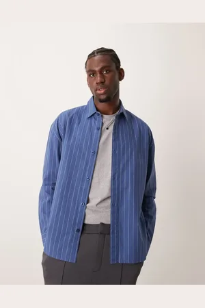 New Look – Oversize-Hemd in Mittelblau mit feinen Streifen