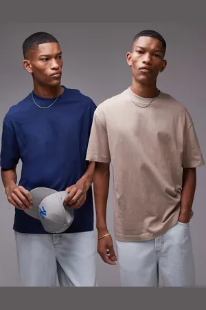 Topman – 2er-Pack Oversize-T-Shirts in verwaschenem Blau und Hellbraun