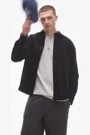 Topman – Oversize-Hemd aus feinem Cord in Mittelblau