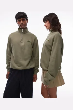 Lacoste – Sweatshirt in Khaki mit kurzem Reißverschluss und Signatur-Logo