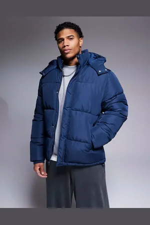 ASOS – Steppjacke in Blau mit abnehmbarer Kapuze