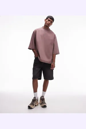 Topman – Hochwertiges Oversize-T-Shirt aus schwerem Stoff in Nerzbraun mit mittellangen Ärmeln, 300 g/m²