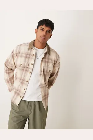 Abercrombie & Fitch – Kariertes Worker-Hemd aus dickem Flanell in Creme