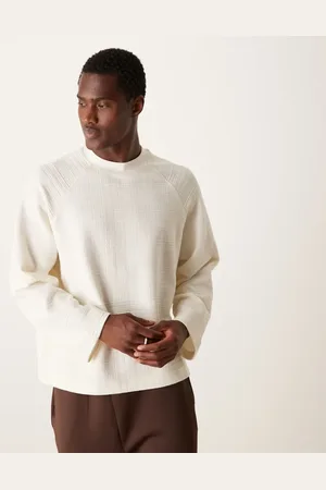 ASOS – Langärmliges, kastiges Raglan-Shirt in Creme mit lockerem Schnitt und Struktur