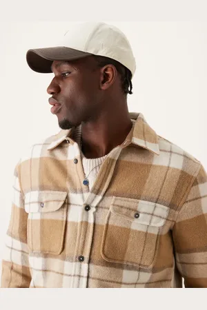 MANGO – Flanellhemd in Beige kariert mit regulärer Passform