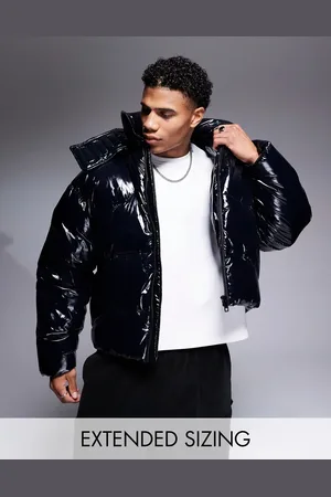 ASOS – Schwarze Steppjacke in Hochglanzoptik