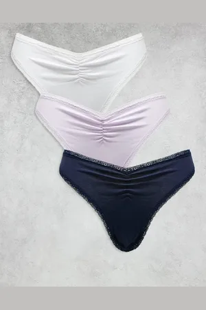 ASOS – Libby – 3er-Pack Tangas in Marineblau, Flieder und Weiß mit hohem Beinausschnitt und geraffter Vorderseite