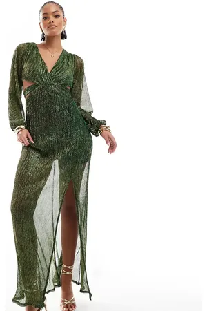 TFNC – Plissee-Maxikleid in schimmerndem Smaragdgrün