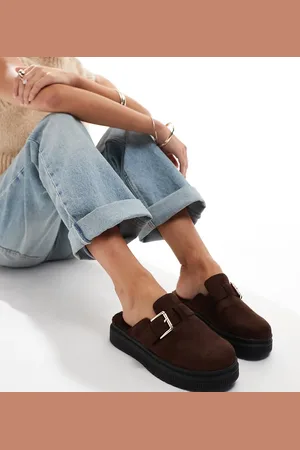 London Rebel London Rebel – Donna – Mules in Schokobraun mit weitem Schnitt und Schnalle