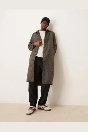 ASOS – Car-Coat in brauner Wolloptik mit Fischgrätmuster